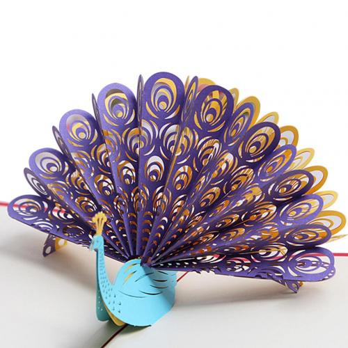 Peacock 3D Pop Up Paper Greeting Card Festival Birthday Christmas: Purple