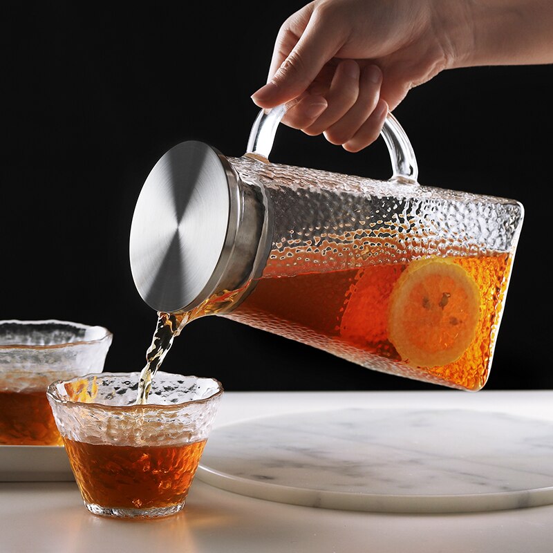 Glaskanna kallvattenflaska hamrad fyrkantig högtemperaturbeständighet uppvärmningsbar 1800ml 1500ml 1200ml 1000ml