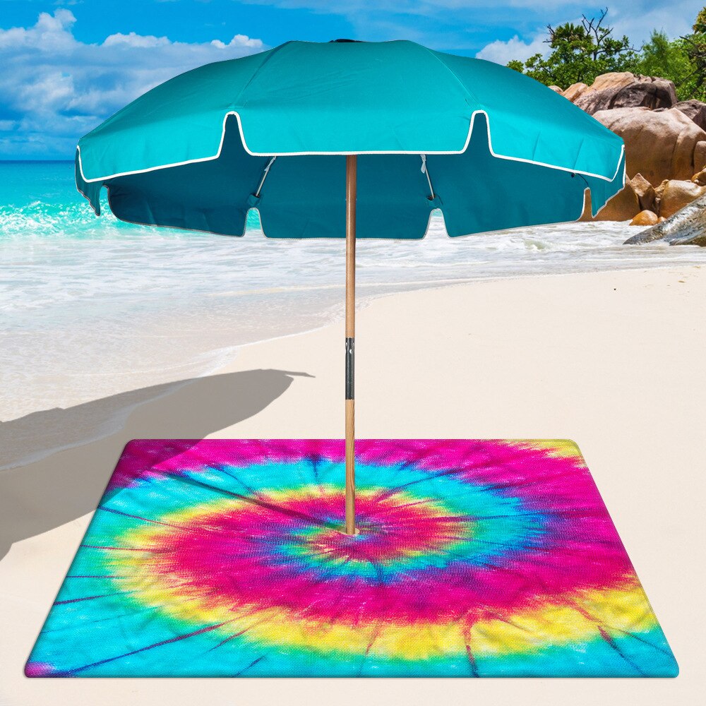 Band Tie Dye Square Beach Mat with 8CM Hole for Beach umbrella Microfiber sand free Multifunction Beach mat: printed 7 / 150x150cm