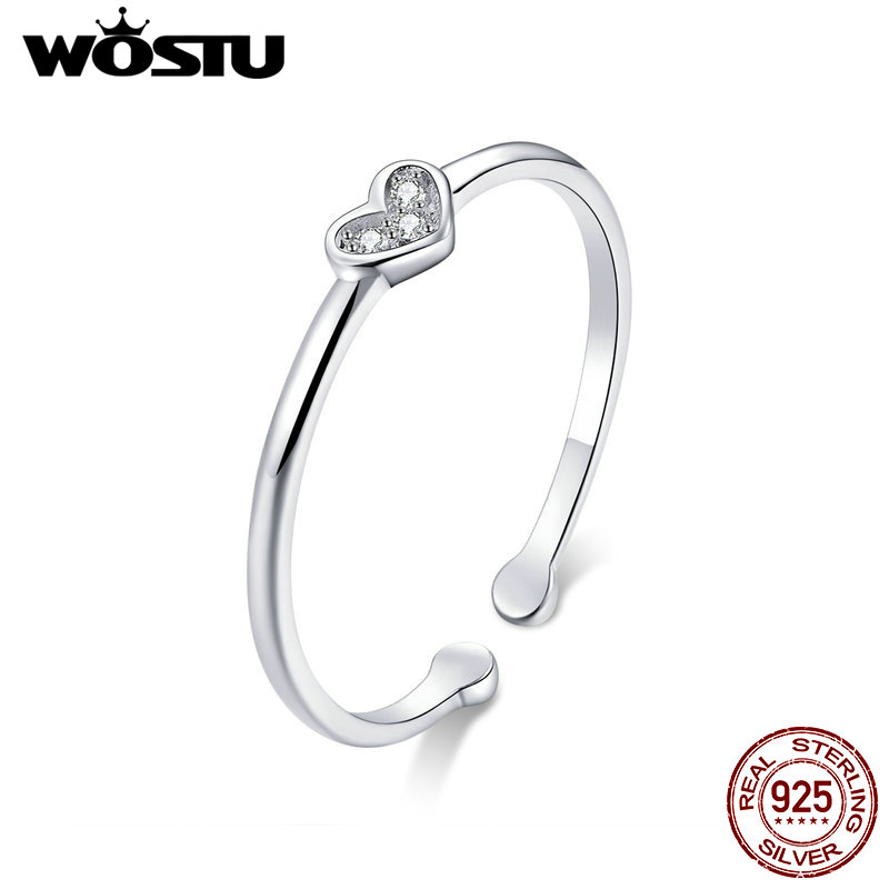 Wostu Minimalistische Stijl 925 Sterling Zilver Liefde Hart Ring Voor Vrouwen Maat Verstelbaar Huwelijksverjaardag Ringen Sieraden CQR491