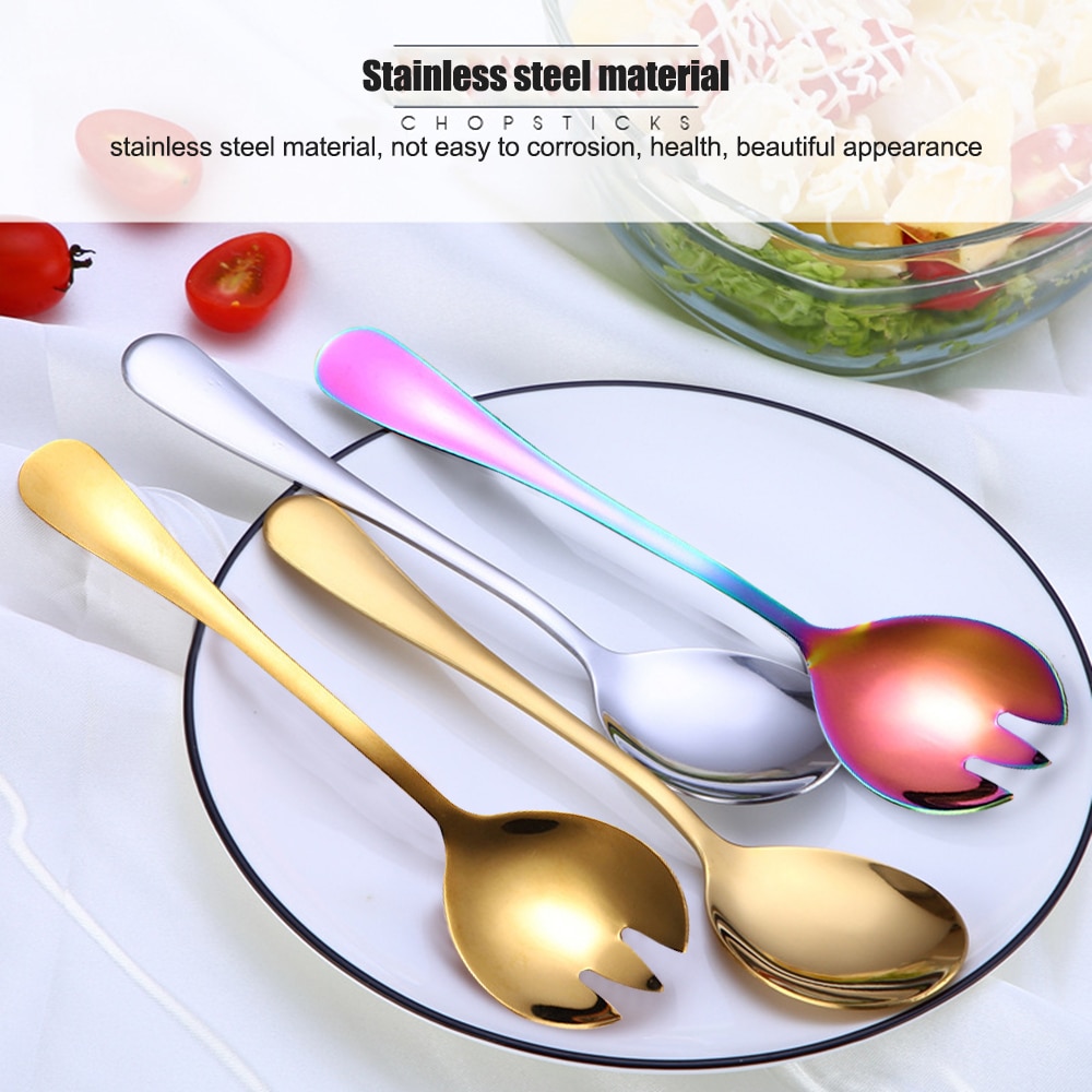 2PCS Salad Spoon And Fork Stainless Steel Cutlery Set Salad Serving Spoon Flatware Kitchen Dining Bar Utensils Unique Spoons