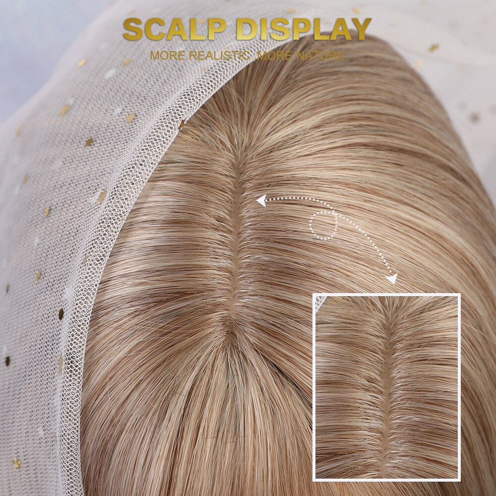 Peluca rubia larga de color marrón con ondas naturales sintéticas y flequillo para fiestas o uso diario