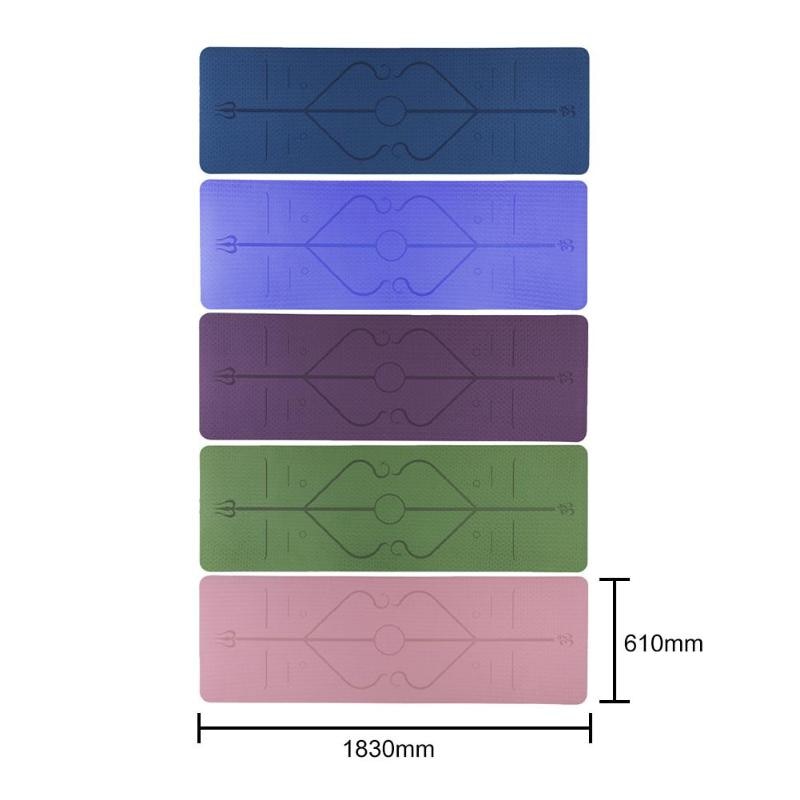 Yogamatten, draagbare antislip fitnessapparatuur, yogamat tpe, tweekleurige mat met positielijn voor beginners