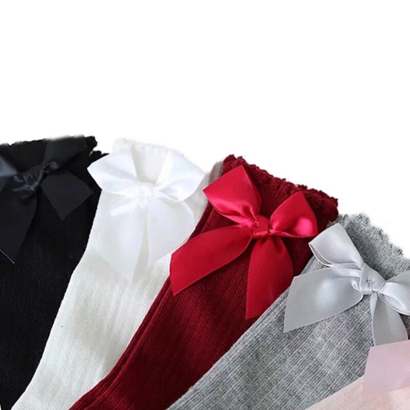 Calcetines altos hasta la rodilla para niños, medias cortas de encaje con lazo, accesorio de princesa