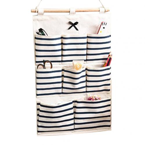 6/8 Pockets Cotton Linen Fabric Wall Door Hanging Bag Organizer Storage Pouch: Blue / 8 Pockets
