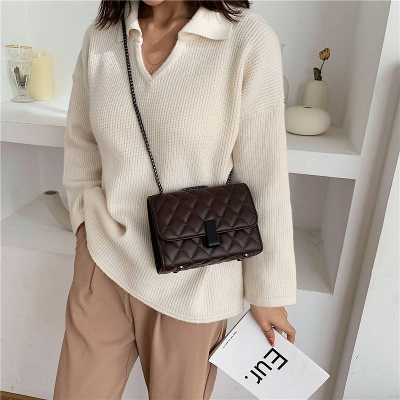 Small Crossbody Bags for Women Leather Chain Strap Female Shoulder Bag Casual Flap Bag Solid Ladies' Messenger Bag Sac: Big Coffee