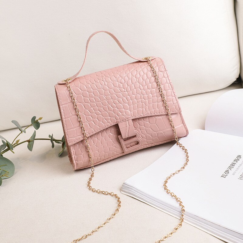 Mini bandolera con solapa cuadrada de cuero de PU de verano bolso de para mujer bolso de hombro con cierre bolso de mensajero: pink