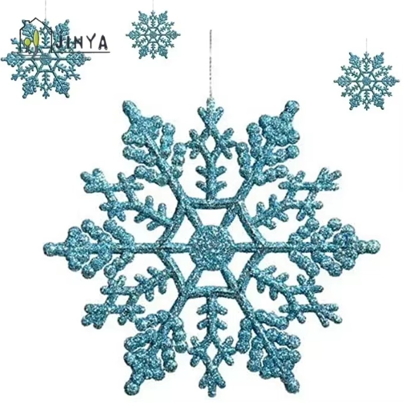 Pack Of 24/12/6 Pieces Snowflakes For Christmas Tree Decoration Blue Snowflakes With Bright Powder Winter Year Hanging Decor