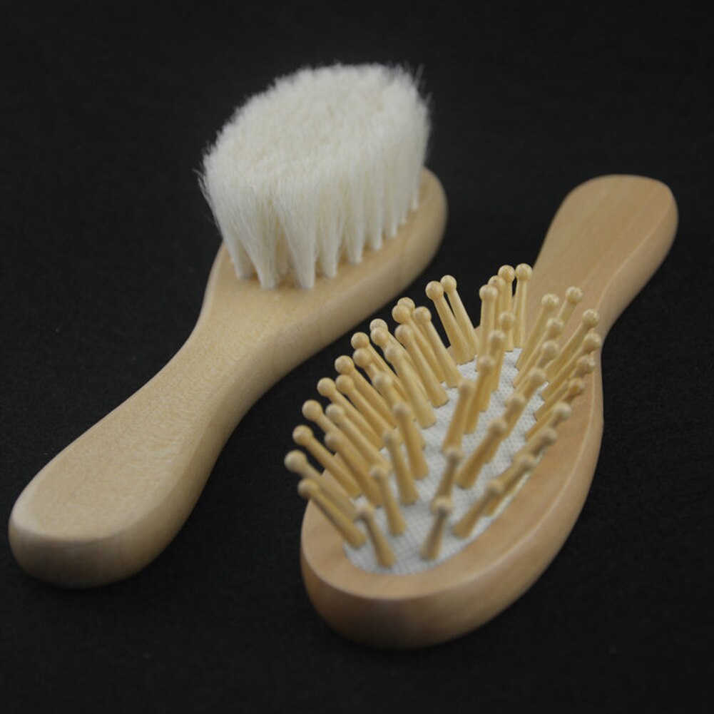Soin des enfants unisexe Massage du corps sec Mini bain douche en bois bébé peigne Kit doucement pratique brosse à cheveux poils doux antistatique
