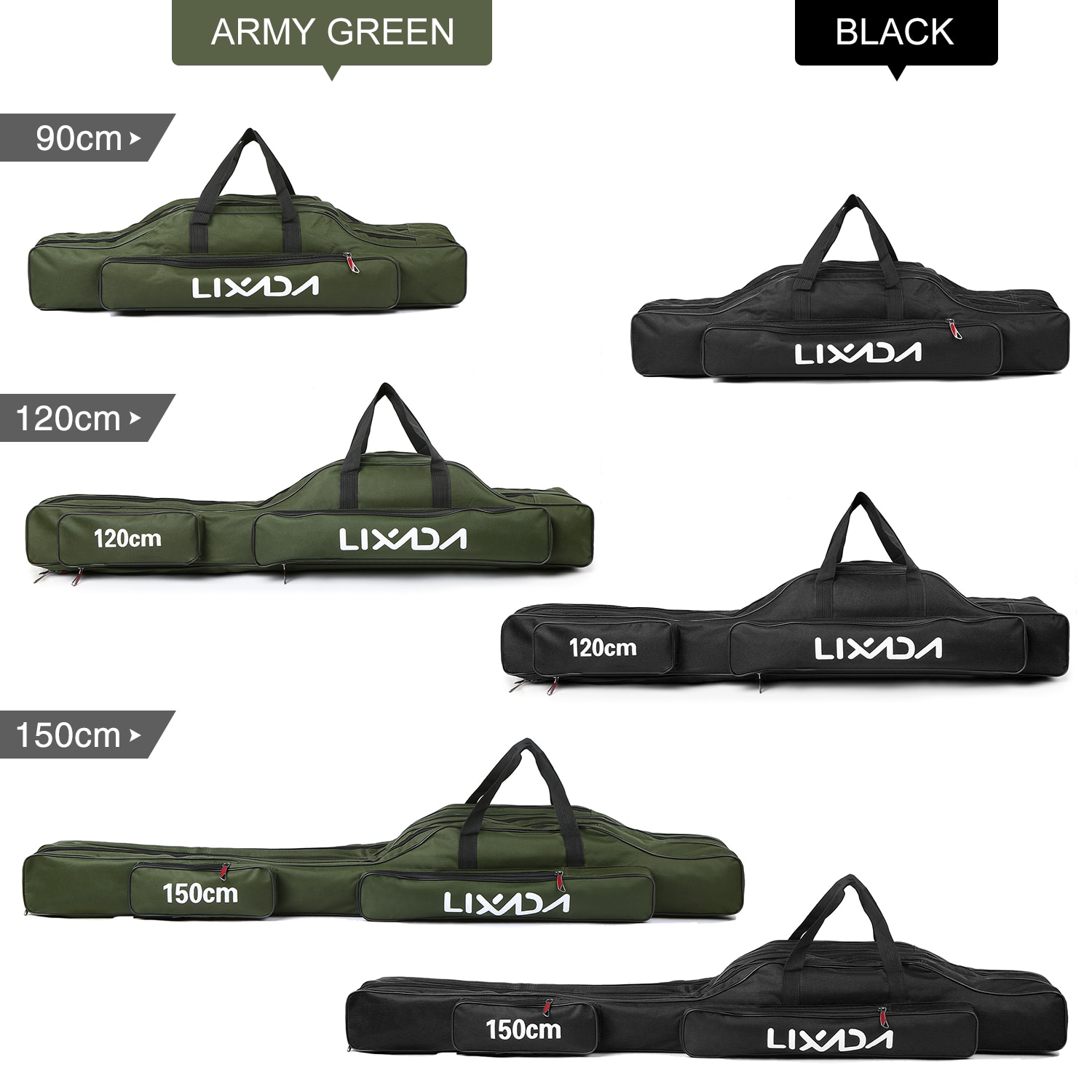 Lixada-bolsa para caña de pescar de 3 capas, caña de pescar portátil para estuche de transporte, carrete de pesca, bolsa de almacenamiento de hombro, 90cm/120cm/150cm