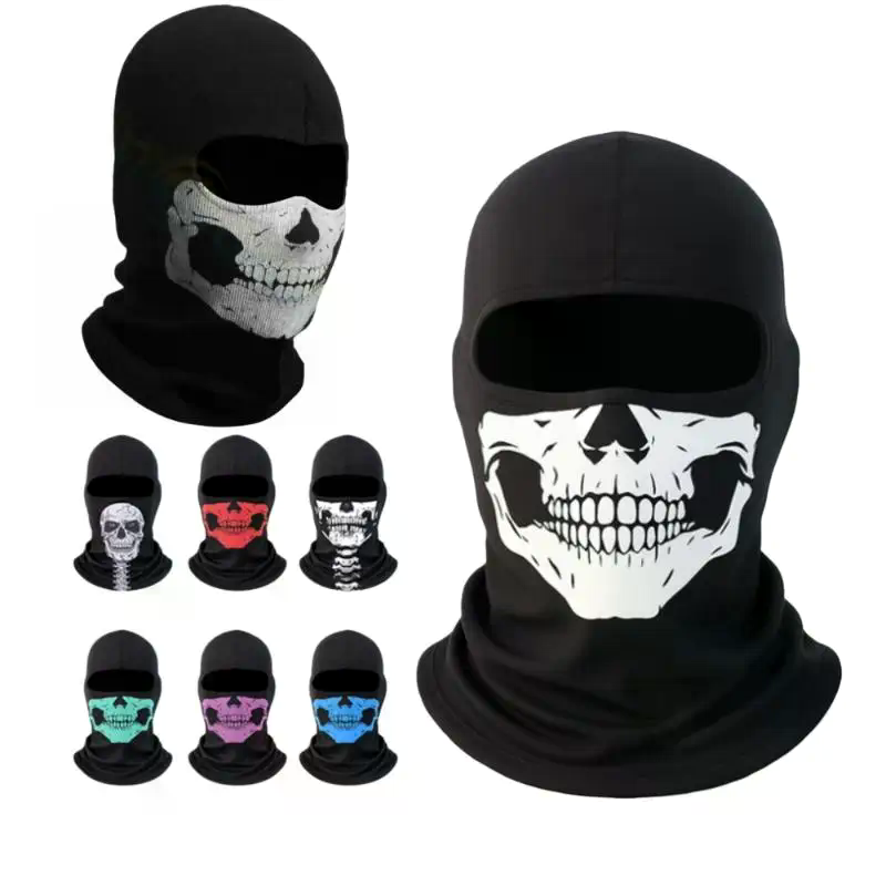 Pacote de balaclava facial completa com design de caveira, aquecedor de pescoço de esqui à prova de vento, acolchoamento de capacete de moto