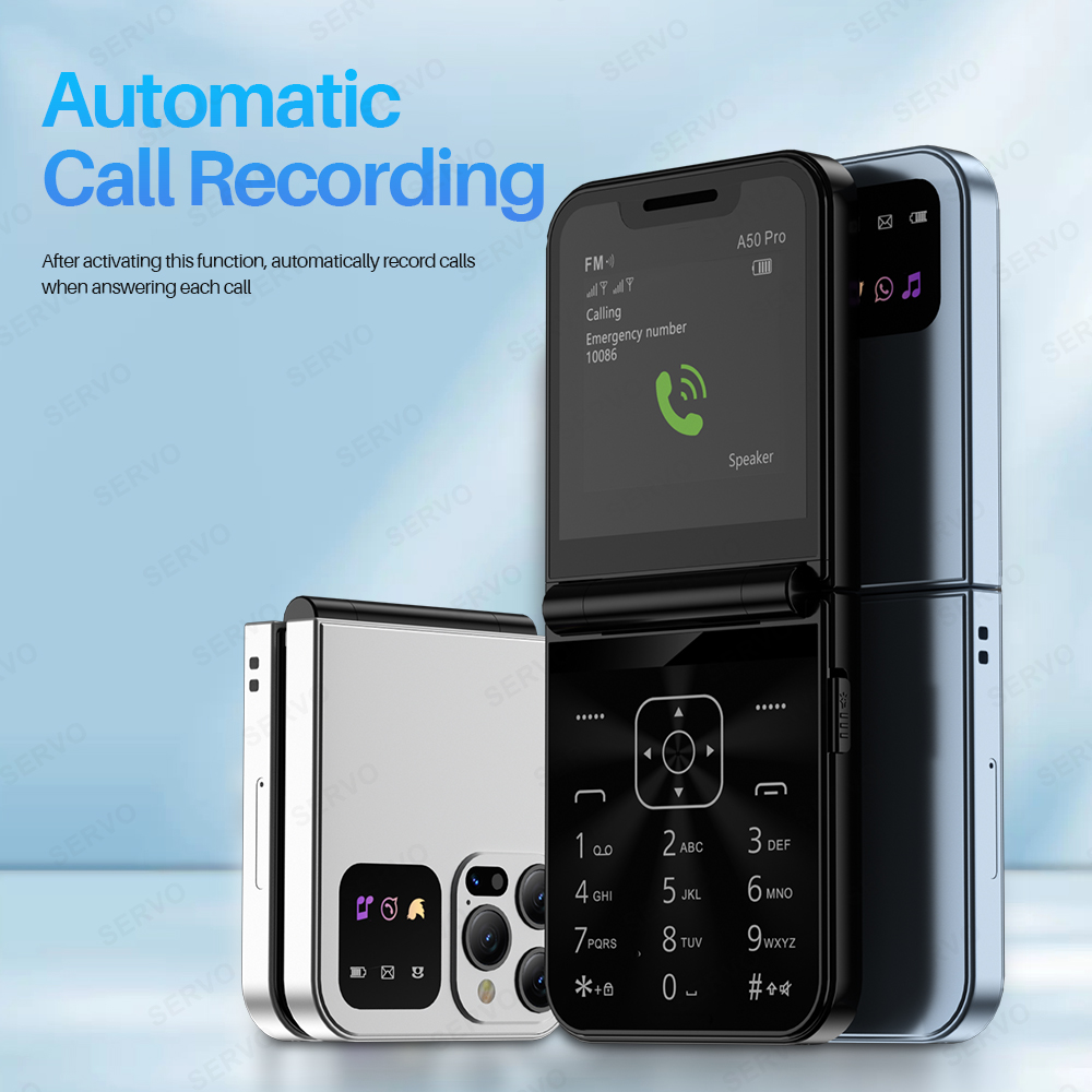 SERVO A50 Profi Klapptelefon, Dual-SIM-Karte, GSM, elektrische Taschenlampe, automatische Anrufaufzeichnung, 2,4-Zoll-Bildschirm, faltbare Mobiltelefone Typ C