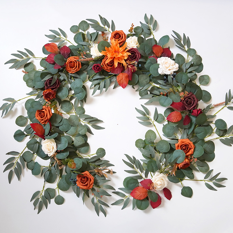 Yannew-guirnaldas de flores artificiales para camino de mesa, centros de mesa de eucalipto con forma de corazón para telón de fondo, decoración de boda Bohemia: Beige