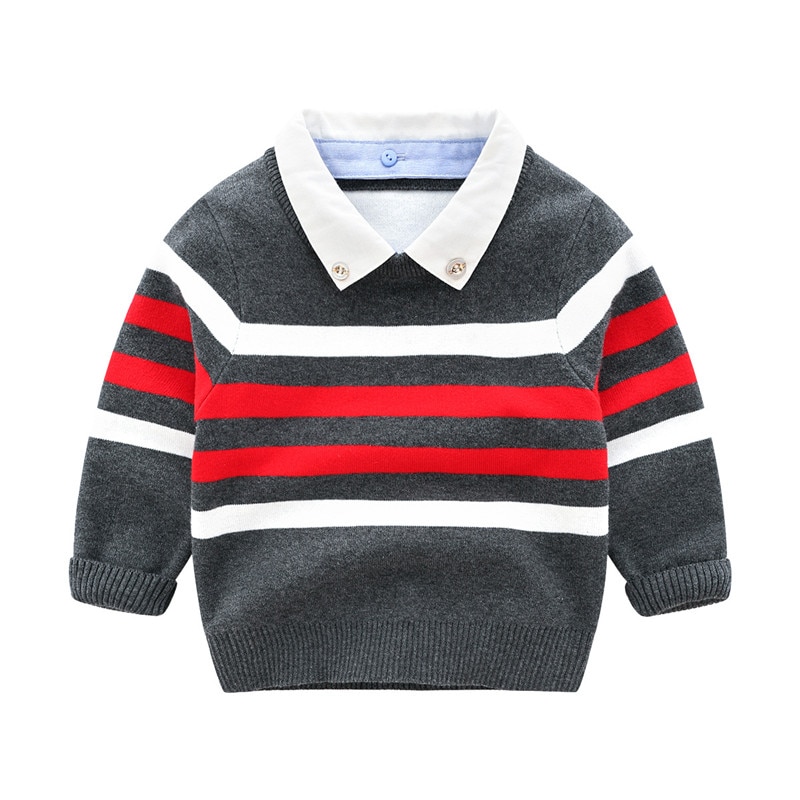 Forår efterår vinter år jul turndown krave strikket skole farve patchwork baby børn drenge stribede trøjer  yx0