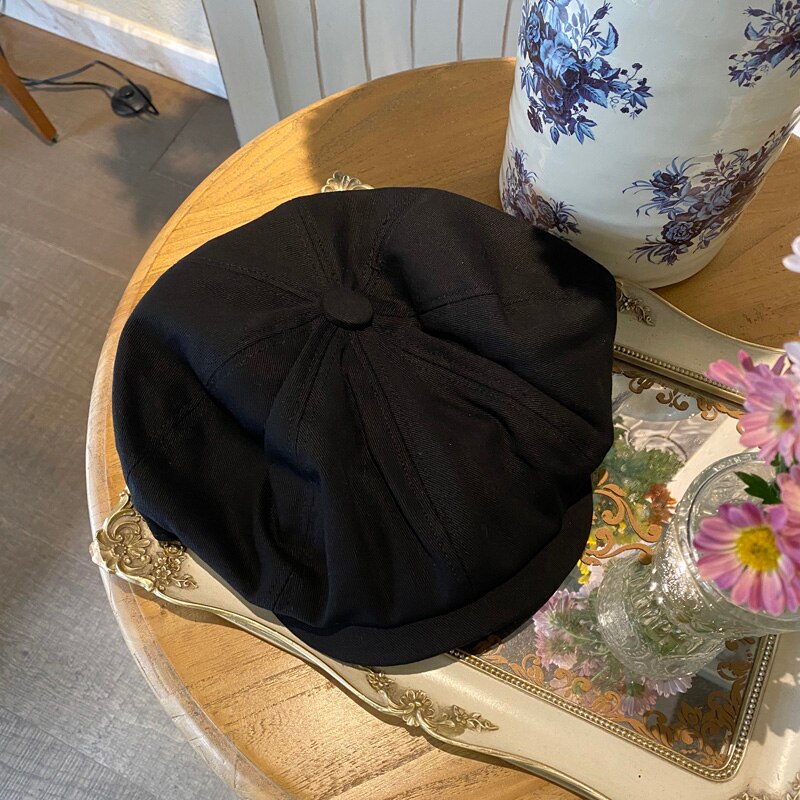 Sombrero octogonal de artista británico para hombre y mujer, gorro Retro de , boina de pintor, de primavera y verano: Black