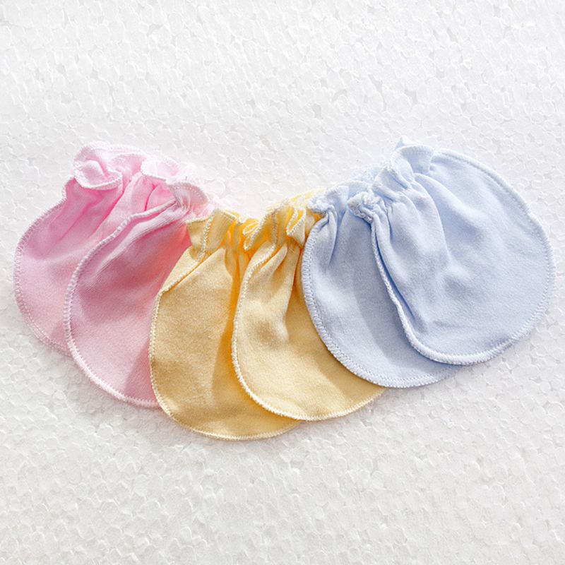 3 Pairs Unisex Del Bambino Nessun Graffio Guanti Colori Solidi Anti Afferrare Le Mani Guanti di Cotone Morbido Comodo Infantile Viso Protezione