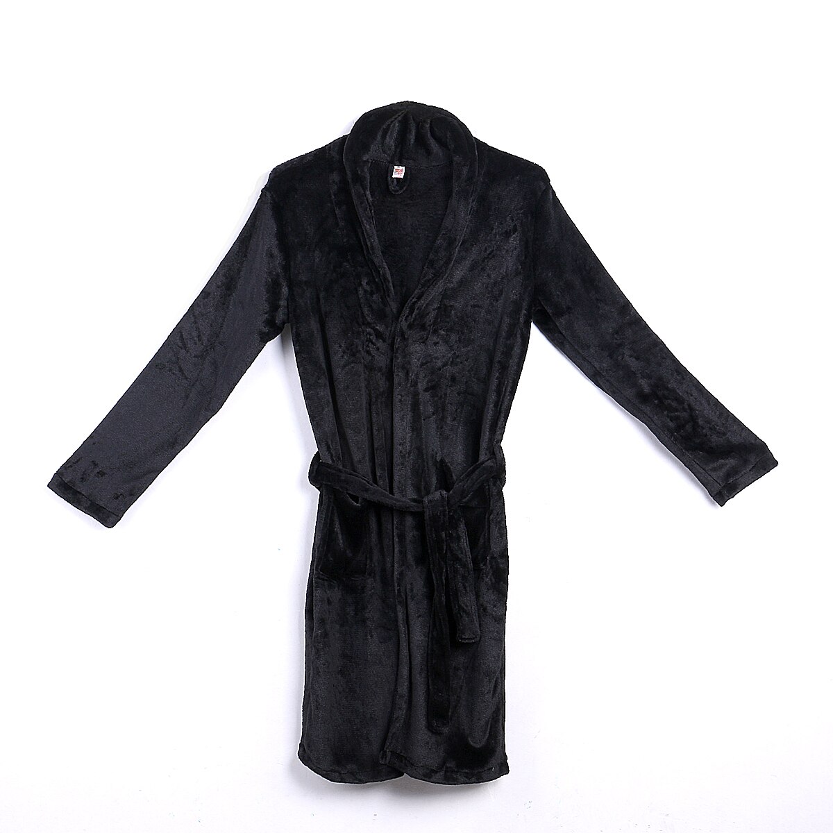 Batas cálidas de invierno para hombre, chal de felpa alargado y grueso, albornoz, Kimono, ropa de casa, bata de manga larga, abrigo,: Negro / M