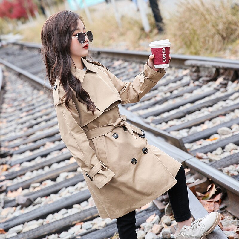 Tyttöjen tuulitakki takit syksy lapset puuvilla trenssi kaksirivinen rento päällysvaatteet modis kids trench