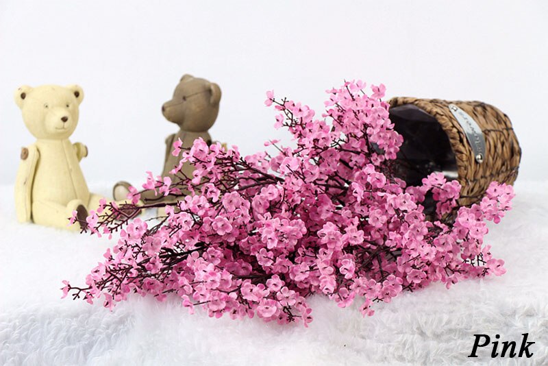 Kunstig baby ånde enkelt blomst simulation hjem bryllup dekoration simulation blomst brud holder blomster: Lyserød