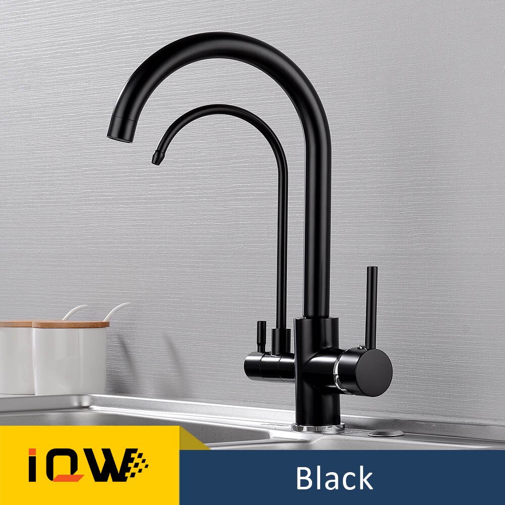 360 stopni obrót filtr kuchnia bateria kranowa dotknij mosiądz podwójny uchwyt kran kran kuchenny ciepłej i zimnej: czarny
