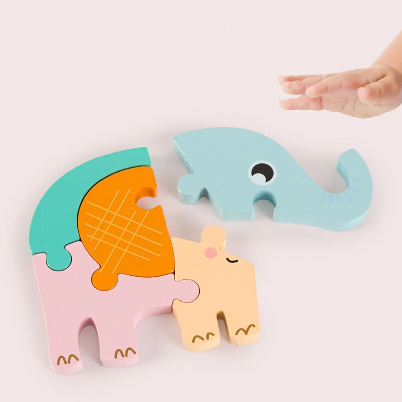 Baby 3D Wooden Puzzle Educational Toys Kids Cartoon Animal Intelligence Puzzles