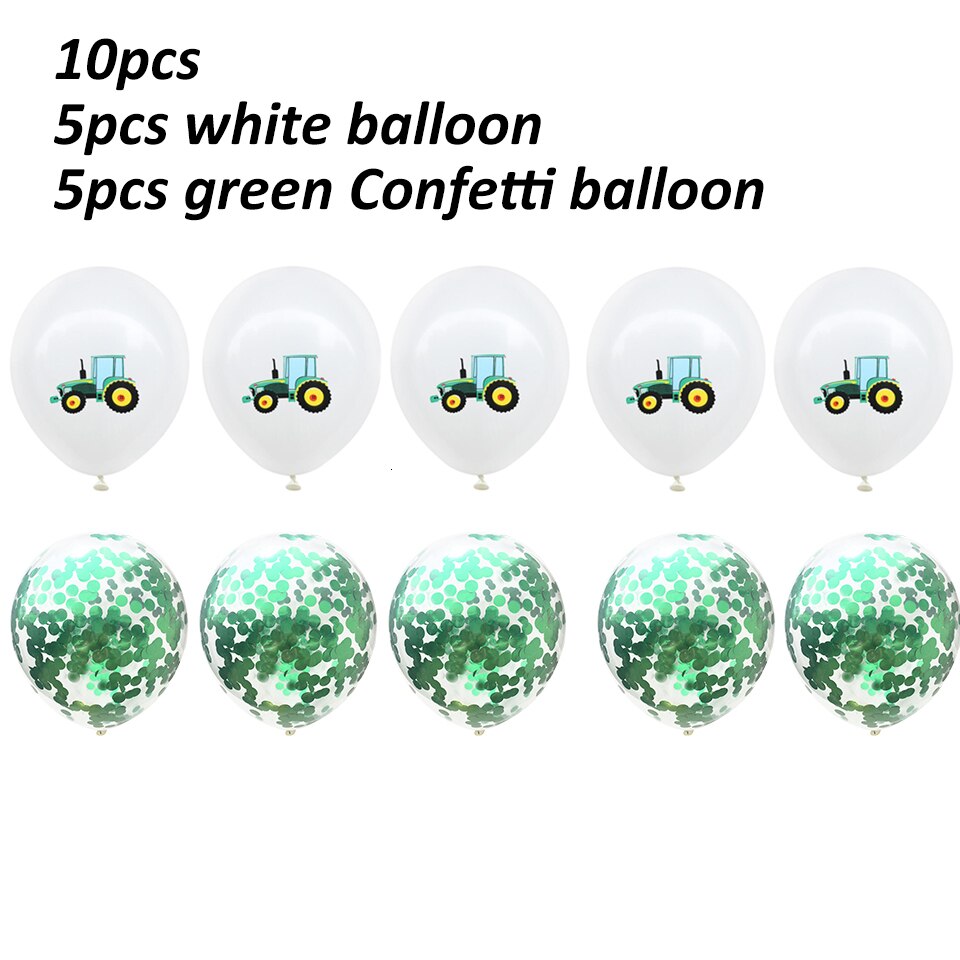 1 Set Of Farm Green Theme Engineering Car Happy Birthday Banner Tractor Party Decoration Truck Excavator Balloon Cake Topper: white confetti
