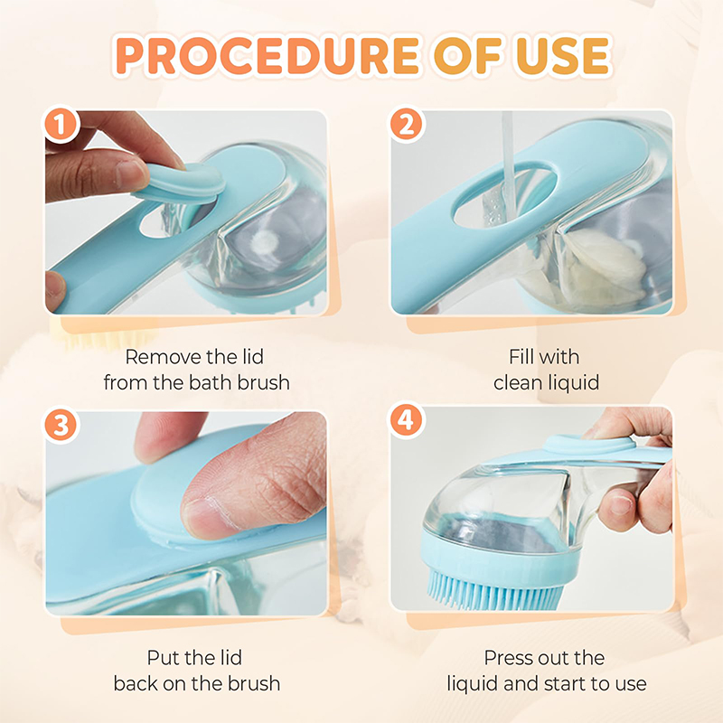 Pet Bath Brush 2 In 1 Dog Bath Brush With Built-in Shampoo Dispenser Pet Wash Brush Dogs Cats Grooming Massage Brush
