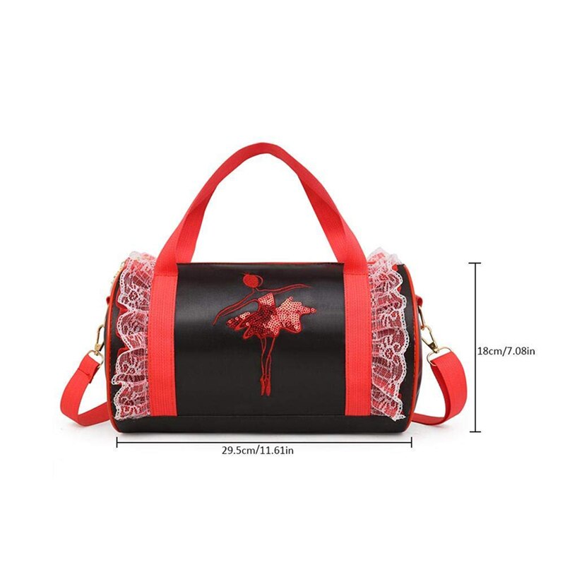 Broderi gymnastiktaske pink kvinder balletdans muleposer stor kapacitet skuldertaske piger latinske dansetasker: Sort