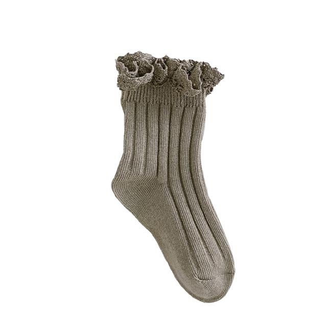 1-8Y 1 Pairs Spring Autumn Trendy Socks Children's Baby Girl Candy Colors Thin Cotton Princess Lace Ruffled Edge Socks: Green / 1-3Year