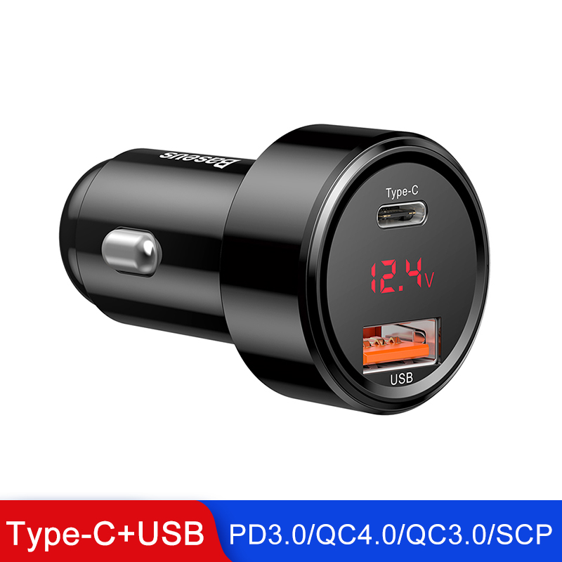 Baseus Quick Car Charger 6A 45W Dual Usb Type C QC4.0 PD3.0 Snelle Oplader Voor IPhone13 Pro Xiaomi Samsung telefoon Auto Snel Opladen: Black USB and Type-C