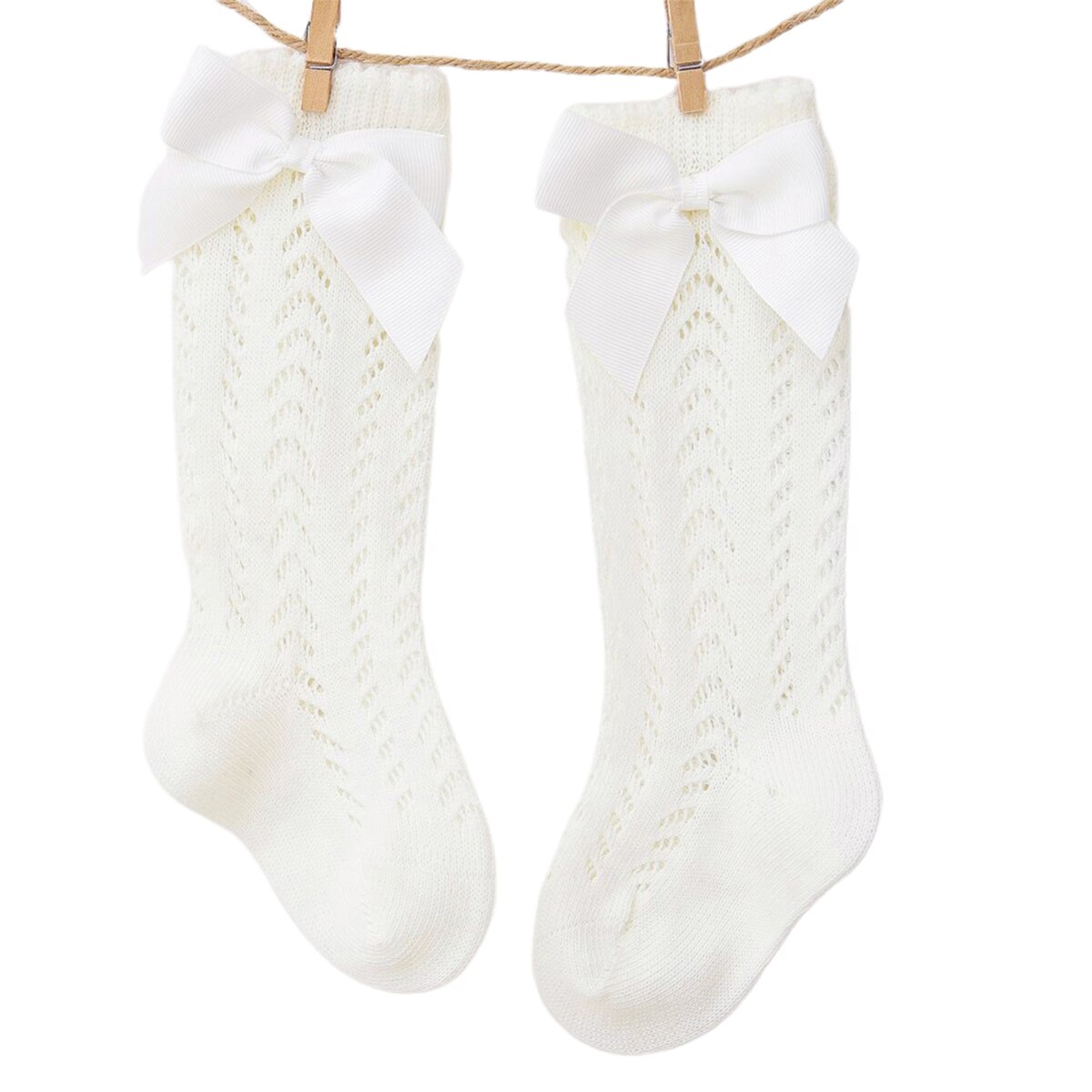 1 Paar Baby Baby Meisjes Solid Cotton Mesh Been Warmer Sokken Boog Knoop Leuke Soft Knie Hoge Baby Peuter Kinderen meisje Sokken 0-3Y: Beige / 12m