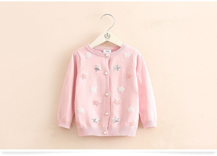 Spring grils stjerner print strik cardigan tøj børnetøj børnetøj frakke sweater pige børn cardigan v-hals afslappet: Lyserød / 100 cm