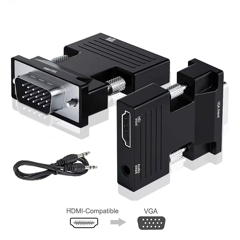 Hdmi-kompatibel till vga-adapter  hd 1080p med 3.5mm ljudkablar för pc, bärbar dator, tv-box, projektor, hdmi-kompatibel till vga-omvandlare