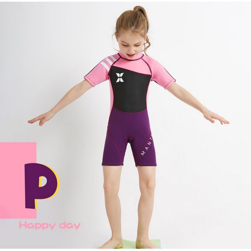 JiAmy Badpak voor meisjes, kinderen, twee stuks, zwemkleding met korte mouwen, UV- en zonbescherming, zomerstrandbadpak 4-12 jaar, Roze Luipaard, 6-7 jaar