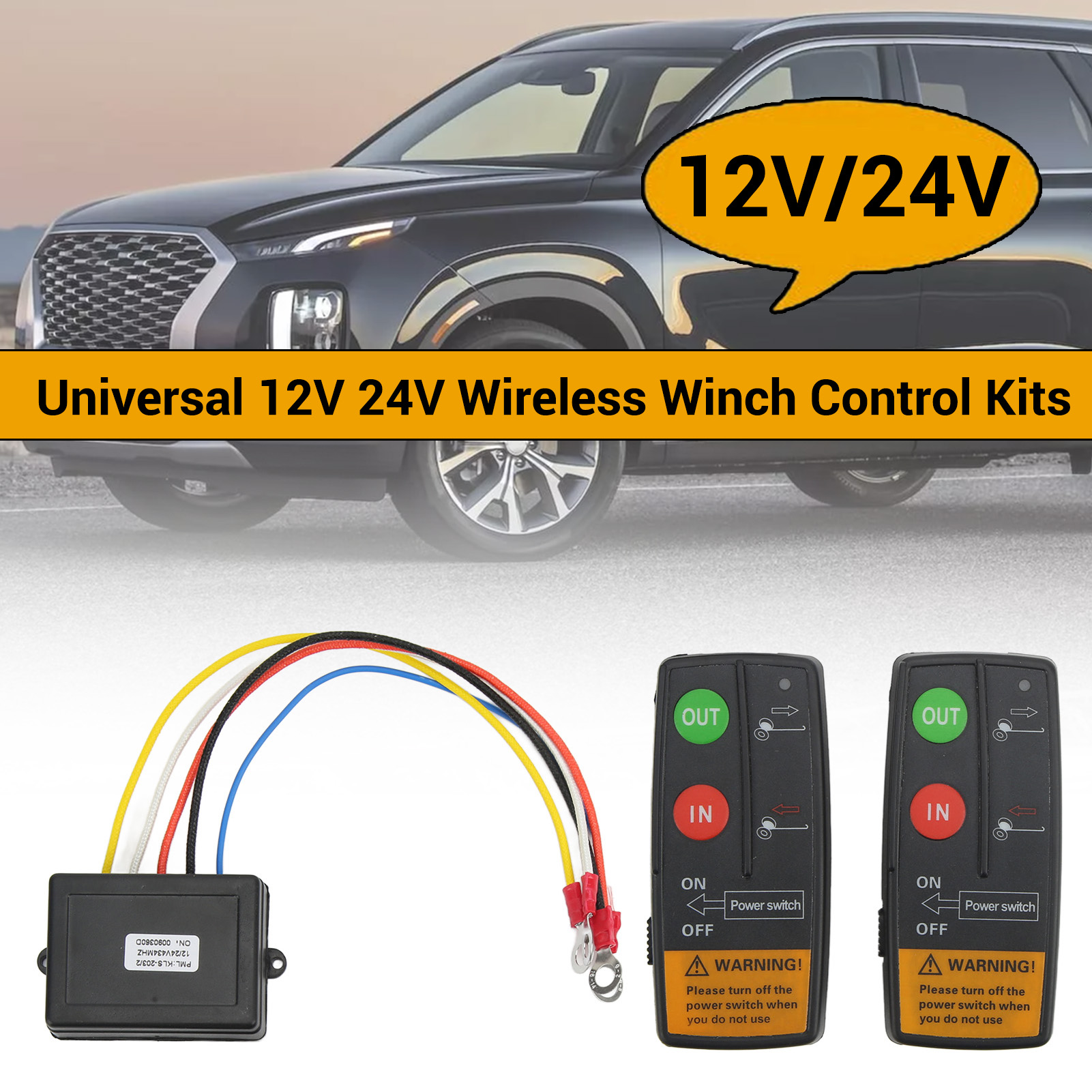 Wireless Winden-Fernbedienung 12V/24V – Empfänger + 2 Sender, Reichweite 22,8 M, Wasserdicht, Für LKW, ATV, SUV, Seilwinden