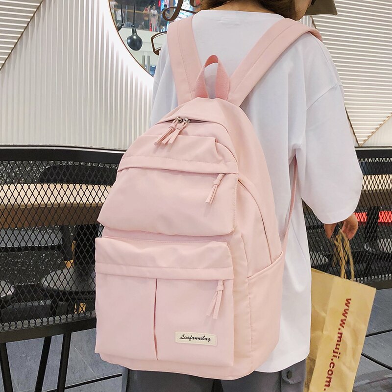 Student Female Multi Pocket Backpacks Cute Nylon Women School Bags Girl Backpack Kawaii Travel Book Bag Teenage