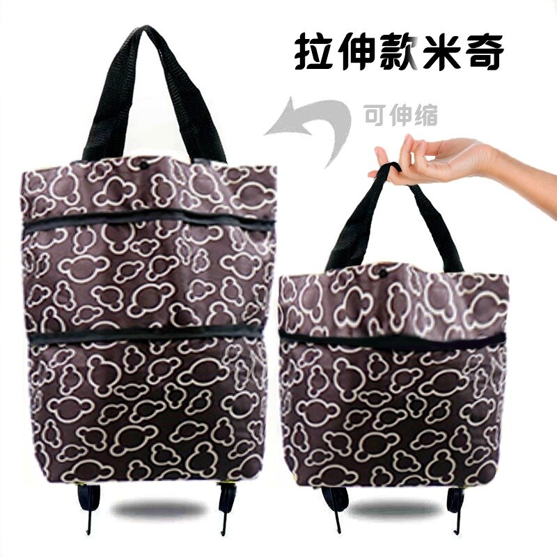 12 Stijlen Mode Zakken Opvouwbare Boodschappentas Met 2 Wielen Draagbare Winkelwagen Trolley Kruidenier Bagagedrager Winkelwagen Tas: Printed
