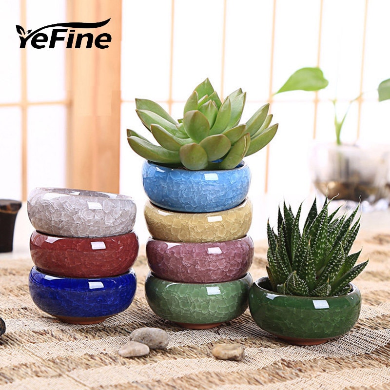 YeFine 8 stks/partij Ijs-Crack Keramische Bloempotten Voor Sappige Planten Kleine Bonsai Pot Huis en Tuin Decor Mini vetplant Potten