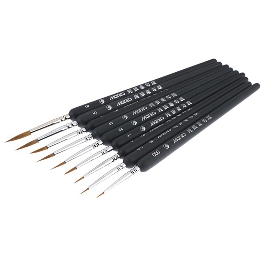 9X Miniature Paint Brush Set Weasel Hair Brush Fine Detail Art Nail Oil Painting