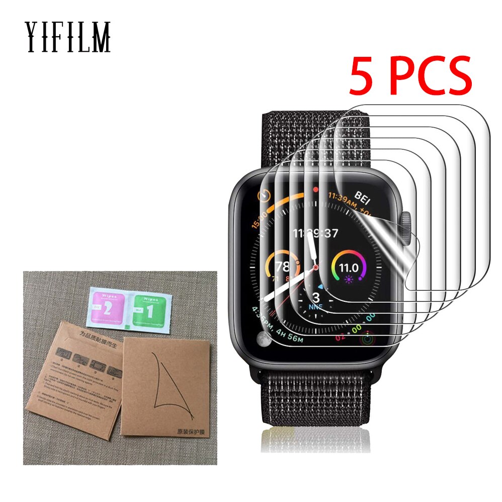 5Pcs Voor Apple Horloge Serie 7 6 Se 5 4 Iwatch 40Mm 44Mm 41Mm Volledige Dekking screen Protector Tpu Film Bubble-Gratis Anti-Kras