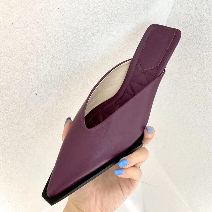 Suojialun lente dames muiltjes dunne lage hak dames pantoffels slip op puntige neus ondiepe sandaal casual slides: Paars  / 39