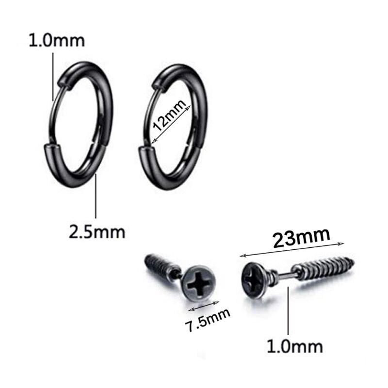 6 Pair/set Trend Men Women Stainless Steel Personality Punk Earrings Unisex Ear Buckle Stud Jewelry