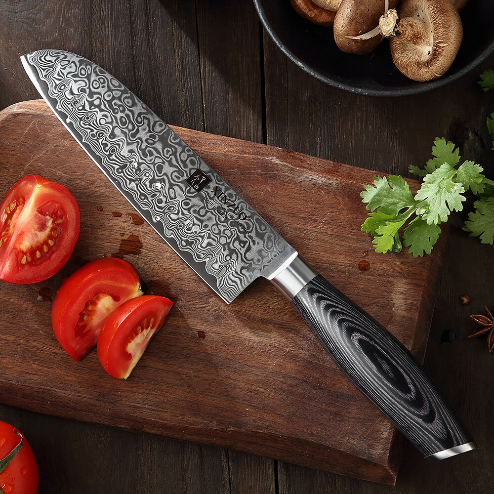 XINZUO 7"inch Japanese Chef's Knife 67 layer High Carbon Damascus Steel Kitchen Knives with Pakka Wood Handle Meat Santoku Knife