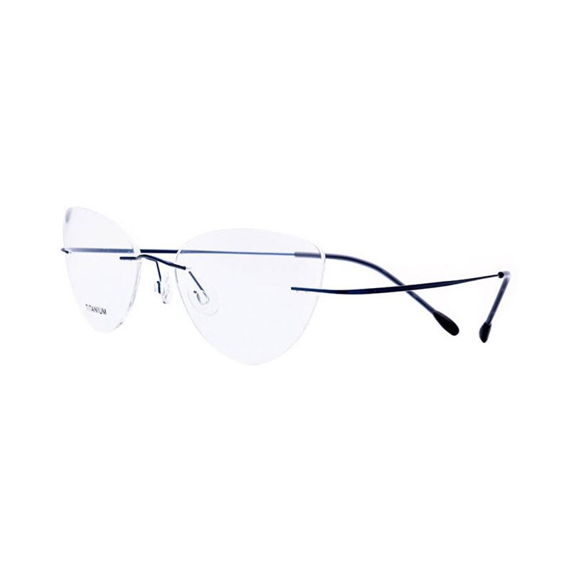 Kvinder cat eye rimless titanium briller optisk ramme briller briller til kvinde briller: Blå