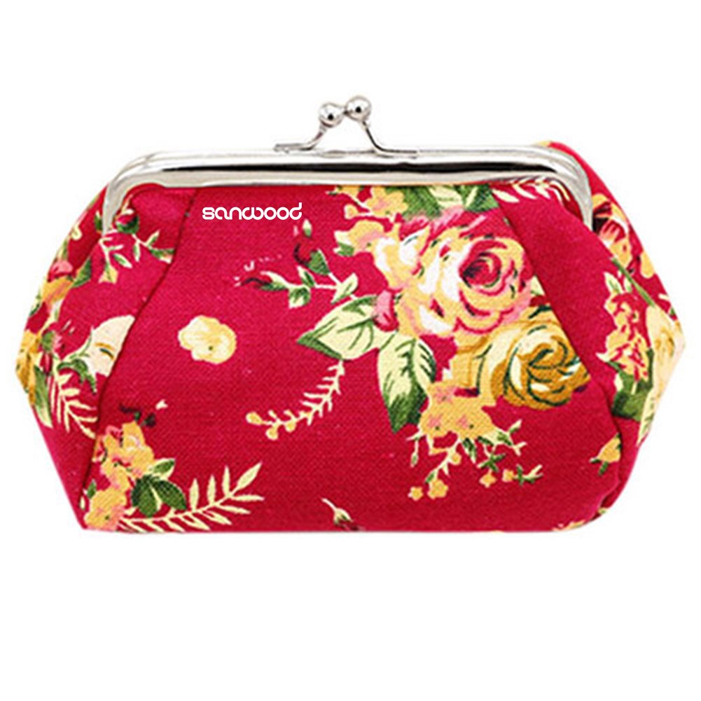 2022 Aankomst Vrouwen Bloem Gedrukt Canvas Portemonnee Kaarthouder Portemonnee Clutch Handtas Tas Voor Schoonheid En Gezondheid: Rose Red