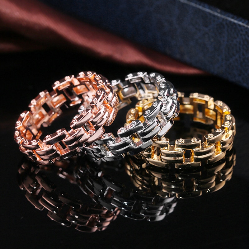 Huitan-anillos con de cadena de eslabones apilables para hombre, 3 colores disponibles, fuerza geométrica, anillo de nudillos potente, joyería de estilo Punk