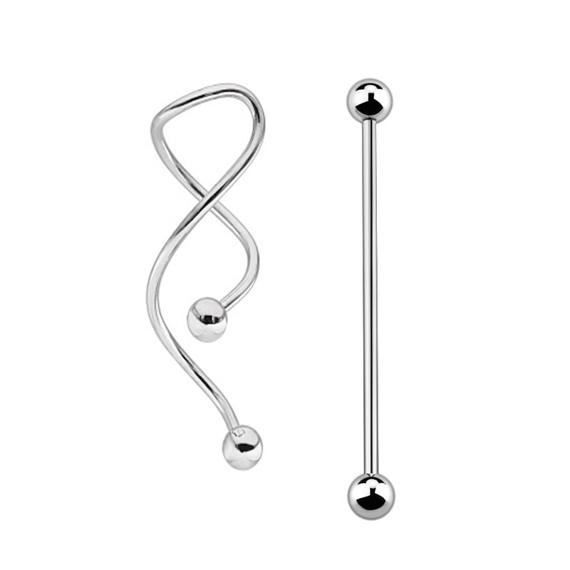 2PCS Curve Straight Ear Industrial Barbell Helix Tragus Piercing Scaffold Bar Cartilage Earring Orelha Simple Body Jewelry