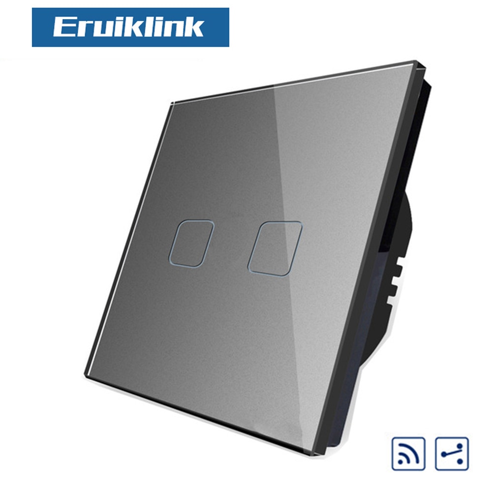 EU Standard 1/2/3 Gang 2 Way Touch RF433 Remote Switch, Crystal Glass Panel Touch Wall Light Switch, AC110V-250V