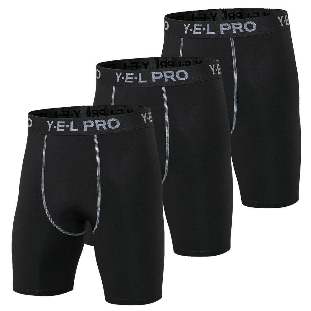 3 pakker mænd sports shorts fitness løb jogging shorts undertøj åndbar boxer trusse kompression shorts gym tøj: L / Sort