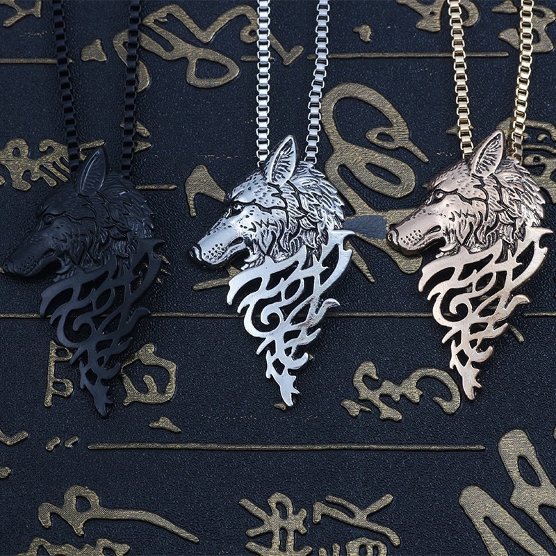 Collier Punk Vintage avec pendentif en forme de loup pour homme et femme, corsage doré, métal noir, tête de loup, bijoux Animal